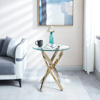 Wrought Studio Round Clear Glass Top Accent Dining Table With 4 Stainless Steel Solid Legs