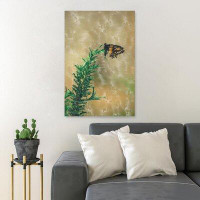 Red Barrel Studio Black And Brown Butterfly Perched On Green Plant - 1 Piece Rectangle Graphic Art Print On Wrapped Canv