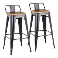 Williston Forge Low Back Bar Stool with Metal Frame, Set of 2