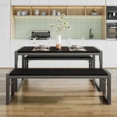 This 3-piece dining set is ideal for limited spaces. Benches fit perfectly under the table which max...