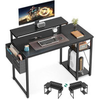 AODK 40 Inch Computer Desk With Adjustable Monitor Stand, Work Writing Desk With Shelves, PC Desk Workstation, Black Hom