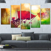 Design Art 'Poppy Flowers with Bokeh Background' 5 Piece Photographic Print on Wrapped Canvas Set