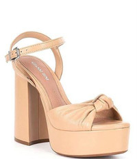 8M, Gianni Bini Hartliye Leather Knot Ankle Strap Platform Dress Sandals