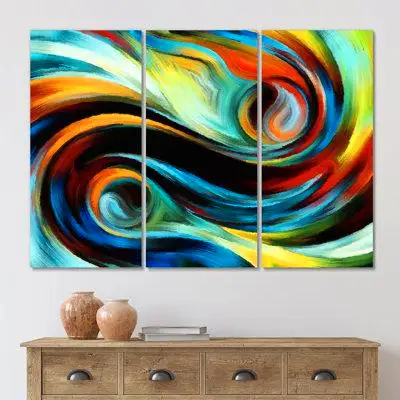 East Urban Home Blue Red And Yellow Colour Dynamics - Modern Canvas Wall Art Print - PT40875