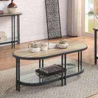 Williston Forge 47" Sandy Black And Oak Paper Veneer And Metal Oval Coffee Table With Shelf