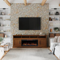 Lark Manor Penniman 85.25'' W Storage Credenza with Electric Fireplace Included