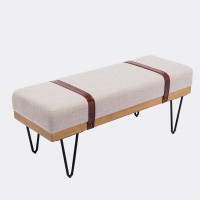 17 Stories Linen Fabric soft cushion Upholstered solid wood frame Rectangle bed bench