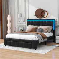 Ivy Bronx Jasan Vegan Queen 1 Drawer Upholstered Platform Bed with LED Lights