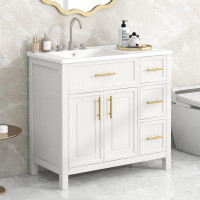 Mercer41 36" Bathroom Vanity With Sink Top, Bathroom Vanity Cabinet With Two Doors And Three Drawers