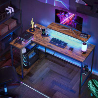 Trent Austin Design Aurea L-Shaped Work Desk with Built in Outlets, LED Gaming Desk