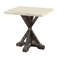 Gracie Oaks Romina End Table In White Marble & Weathered Espresso
