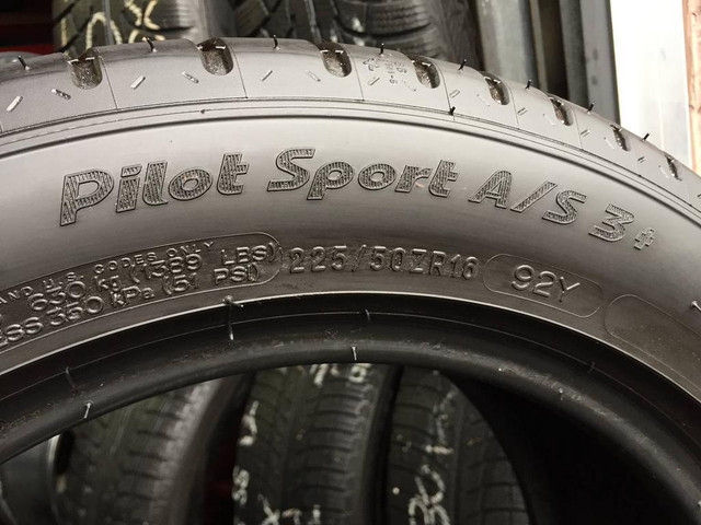 16 inch TAKE OFFs SET OF 4 USED ALL SEASON TIRES MICHELIN PILOT SPORT A/S 3+ 225/50ZR16 92Y TREAD LIFE 99% LEFT in Tires & Rims in Ontario - Image 4