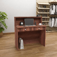 Ebern Designs Mono 47" Walnut Reception Desk w/Transaction Counter | Multifunctional Front Desk