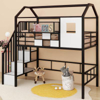 Harper Orchard Kailin Metal Loft Bed with Roof Design and a Storage Box