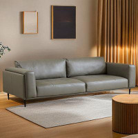PULOSK 109.45" Darkgray Genuine Leather Modular Sofa cushion couch