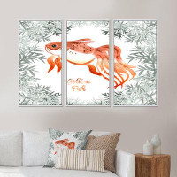 Bay Isle Home™ Vintage Golden Fish Surrounded By Green Plants - Traditional Framed Canvas Wall Art Set Of 3