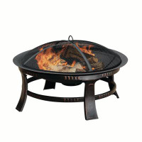 Winston Porter Jermoind 17.32'' H x 30'' W Steel Wood Burning Outdoor Fire Pit with Lid
