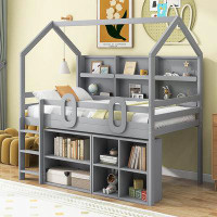 Harper Orchard Twin Size House Loft Bed With Multiple Storage Shelves