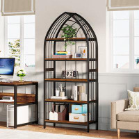 17 Stories 74.8-Inch Tall Bookshelf Bookcase With Curved Top For Home Office