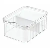 iDesign iDesign Crisp Plastic Refrigerator and Pantry Divided Bin, 8.32" x 6.32" x 3.76", Clear and White