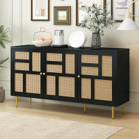 Ceballos TV Stand With Rattan Door For Televisions Up To 55" With Adjustable Shelves And Storage Cabinets, Modern Entert