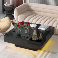 Ivy Bronx Minimalist Design Square Coffee Table with Detachable Tray and Plug-in 16-colour LED