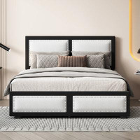 Ebern Designs Queen Size Upholstered Bed with Large Rivet-decorated Backrests and 4 Drawers