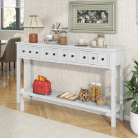 Red Barrel Studio Entryway Console Table: 60" Long Sofa Table with Two Different Size Drawers and Bottom Shelf