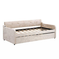 Latitude Run® Snowflake Velvet Daybed With Trundle And USB Charging Design
