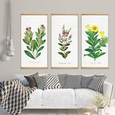 IDEA4WALL Floral Botanical Hanging Poster with Wood Frames Beautiful Green Plants Home Wall Poster Prints