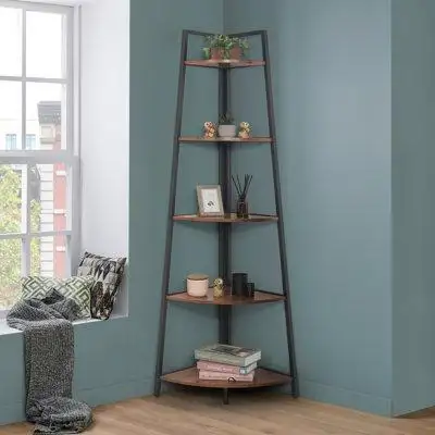 17 Stories 17 Stories 5-Tier Display Shelves, Ladder Corner Wood Storage Plant Bookshelf