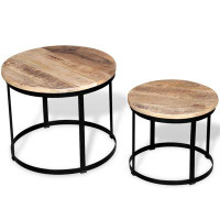Millwood Pines Coffee Table Set 2 Piece Round End Table Side Table Solid Wood Mango