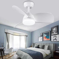 Ivy Bronx 28 Inch DC Motor Ceiling Fans With LED Lights And Remote, White