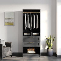 Scott Living Robin 30" Wardrobe closet with 2 drawers and 4 Shelves with Clothes Rod Closet System