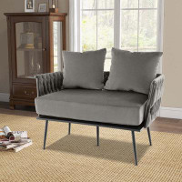 George Oliver George Oliver Modern Loveseat Sofa Upholstered Dutch Velvet Couch With Woven Back & Arms Green