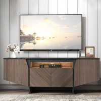 Wrought Studio Antique Dark Grey 63 In. TV Stand With LED Lights And Storage Cabinet,Shelves