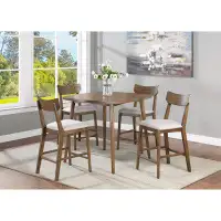 George Oliver Mid-Century Modern Counter-Height 5-Piece Dining Set Brown Finish Upholstered Cushion Seat Chair Wooden So