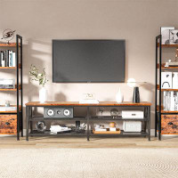17 Stories Long 55" Entertainment Centre With 3-Tier Open Storage Shelves, Industrial TV Console Table, Rustic Brown