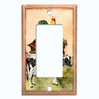WorldAcc Metal Light Switch Plate Outlet Cover (Animal Farm Country Side Chicken Pig Black Cow For Kitchen - Single Togg