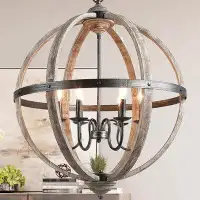 Gracie Oaks Aziz 6 - Light Lantern Globe Pendant with Wood Accents