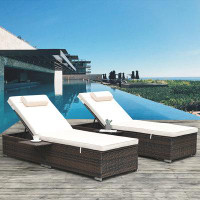 Ebern Designs Outdoor Patio Chaise Lounge Chair with PE Rattan and Steel Frame Sets of 2