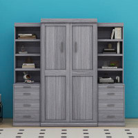 Hokku Designs Davyan Full Size Murphy Bed With Storage Shelves And Drawers