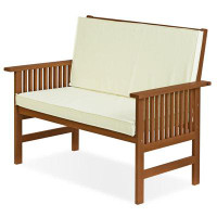 Red Barrel Studio Outdoor Hardwood Patio Furniture Mediterranean Bench with Cushion