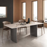 Orren Ellis Italian light luxury rock plate table high-end home modern simple dining table and chair combination