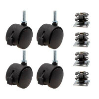 Outwater 1-1/4" Square Metal Double Star Caster Inserts | 5/16-18 X 1" Threaded Stem | 2" Swivel Hooded Twin Casters | M