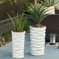 Orren Ellis Mesut 2-Piece White Wavy Handmade Pot Planter Set