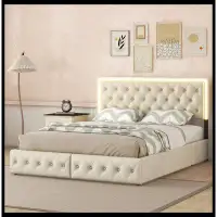 Wrought Studio Upholstered Bed Frame with 4 Storage Drawers and LED Headboard