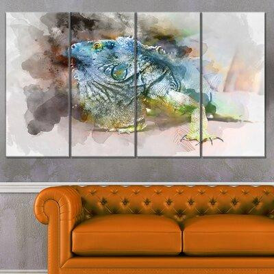 Made in Canada - Design Art 'Green Iguana Close-Up Painting' 4 Piece Graphic Art on Wrapped Canvas Set in Arts & Collectibles