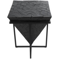 Latitude Run® Cole And Grey Teak Wood Handmade Inverted Pyramid Geometric Accent Table With Black Metal Base And Mosaic