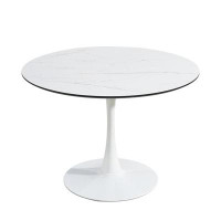 Soy Chash Dining Table, 32" Round, White, Mable black, 1pc per ctn